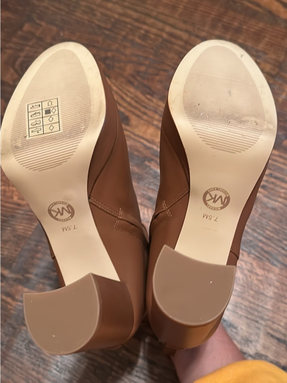Michael Kors Brown Leather Platform Ankle Booties with Gold MK Accent - Picture 4 of 4